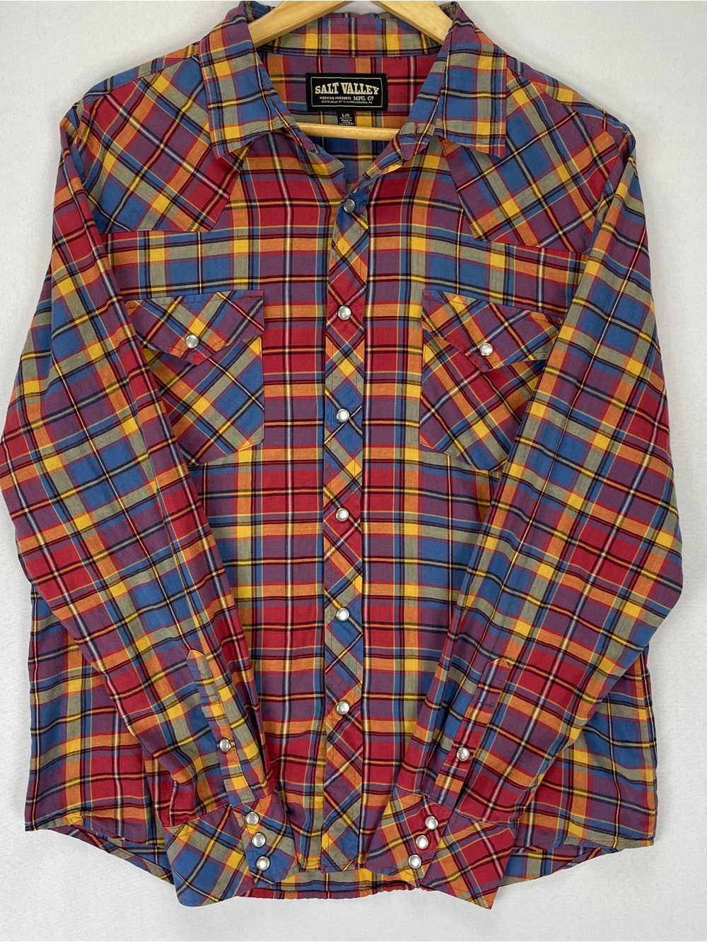Salt Valley Pearl Snap Button Down Long Sleeve Shirt Mens L Plaid Red Western